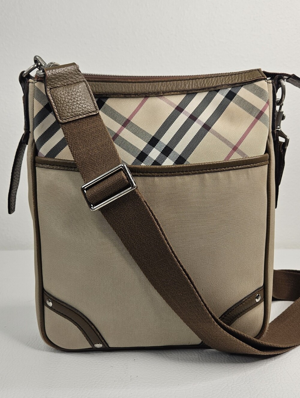 Authentic Burberry Nova Check Canvas & Leather Crossbody Bag